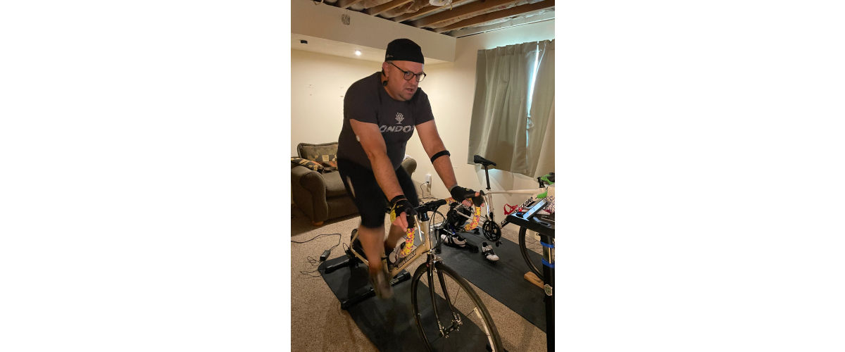 Ray working out on Zwift